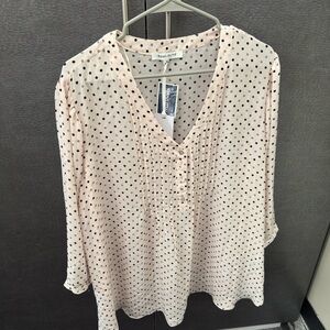 Rose & Olive Pale Pink Polka Dot 3/4 Sleeve Relaxed Blouse